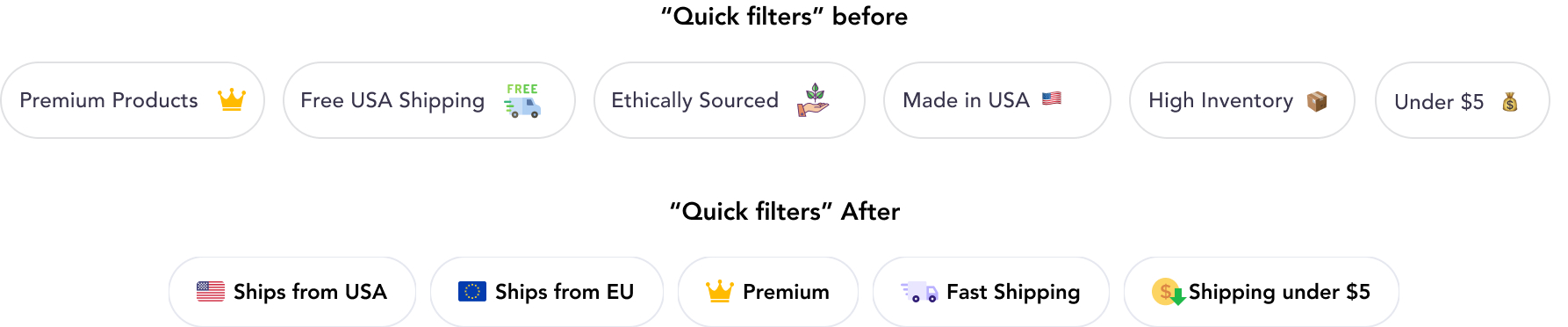 Quick filters before/after